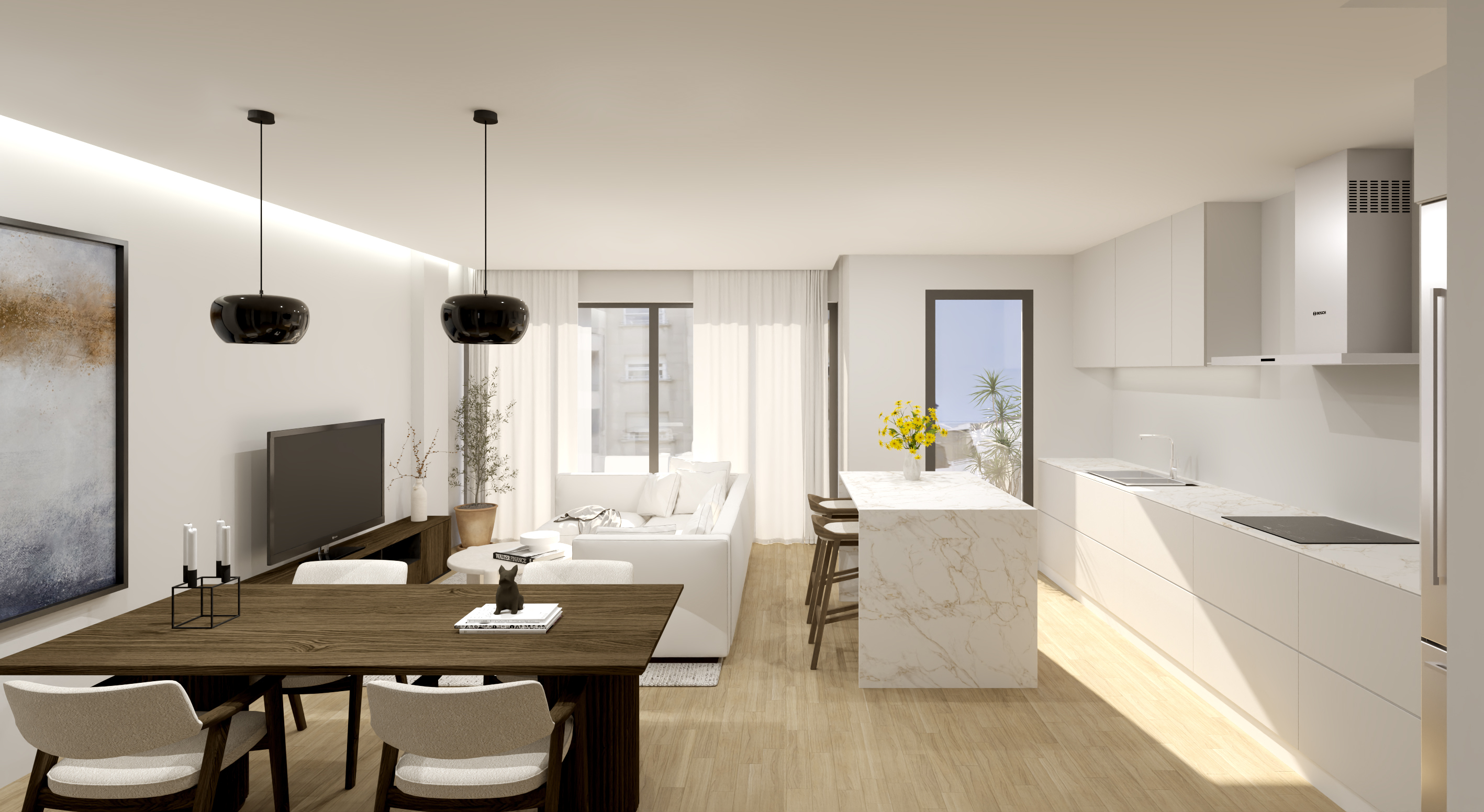 Interior moderno - Salón y cocina integrada